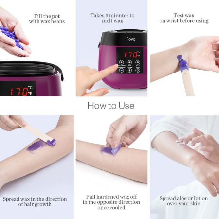 Kit Epilare Ceara Rovo TMS-218 Incalzitor ceara profesional cu display LCD, 500g ceara, 4 arome, set 20 spatule din lemn, control tactil [2]