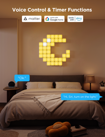 Kit panouri mici luminoase LED Govee H8069, RGBIC, Wi-Fi + Bluetooth, 10 panouri, Alexa , Google Asistant, Matter [4]