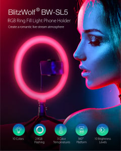 Lampa Circulara LED BlitzWolf BW-SL5 RGB Make up Profesionala, Ring Light 120 Leduri 10 culori de lumina, cu Trepied 17cm [4]