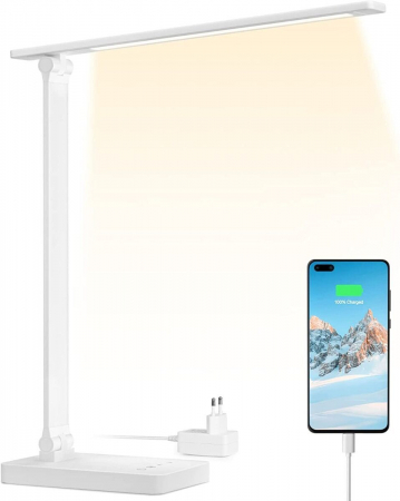 Iluminat & electrice - Lampa de birou LED Lepro PR310003 control Touch, 3 moduri, 15W, 655 Lumeni, USB, Alb