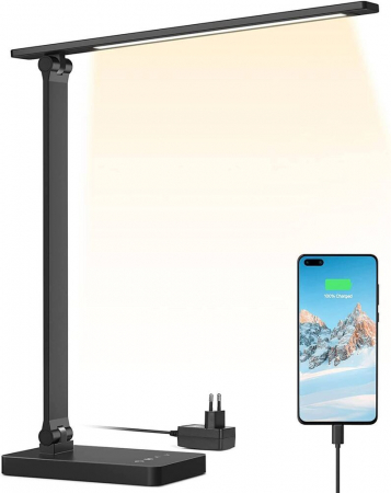 Iluminat & electrice - Lampa de birou LED Lepro PR310004 control Touch, 3 moduri, 15W, 655 Lumeni, USB, Negru