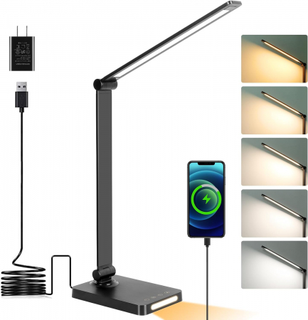 Corpuri Iluminat - Lampa de birou LED Rovo 5502P, lumina veghe, 5 moduri de lumina, 4 intensitati, 6W, control Touch, USB