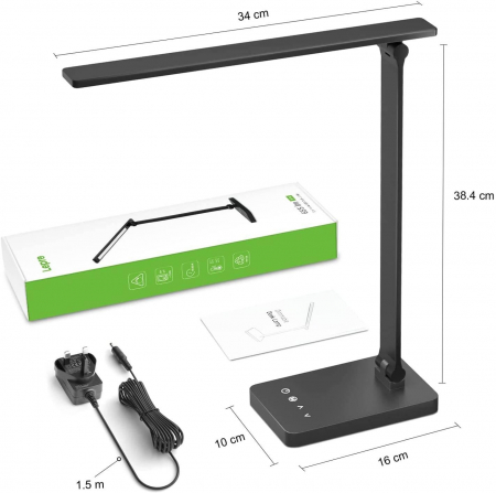 Lampa de birou LED Lepro PR310004 control Touch, 3 moduri, 15W, 655 Lumeni, USB, Negru [7]