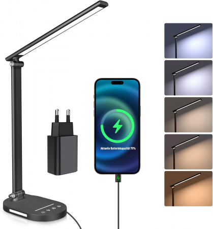 Corpuri Iluminat - Lampa de birou LED Rovo 5503, lumina veghe, 5 moduri de lumina, 4 intensitati, 6W, control Touch, USB