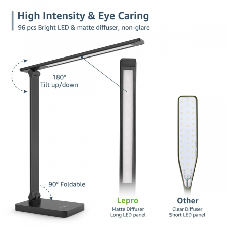 Lampa de birou LED Lepro PR310002 control Touch, 3 moduri, 9W, 750 Lumeni, Negru [5]