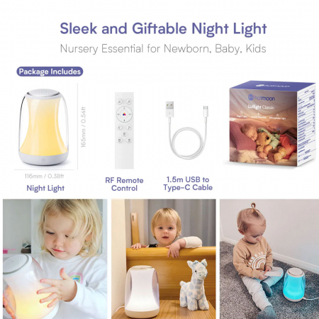 Lampa de veghe 2 in1 Hotmoon, RGB-W, Luminozitate reglabila, Control Touch, Telecomanda, Muzica, White Noise, USB-C [5]