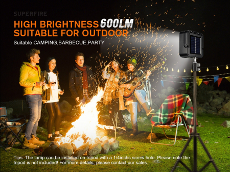 Lampa LED cu panou solar Superfire FS38, Pentru Camping, 600 lm, incarcare USB, 4 moduri, prindere magnetica [5]
