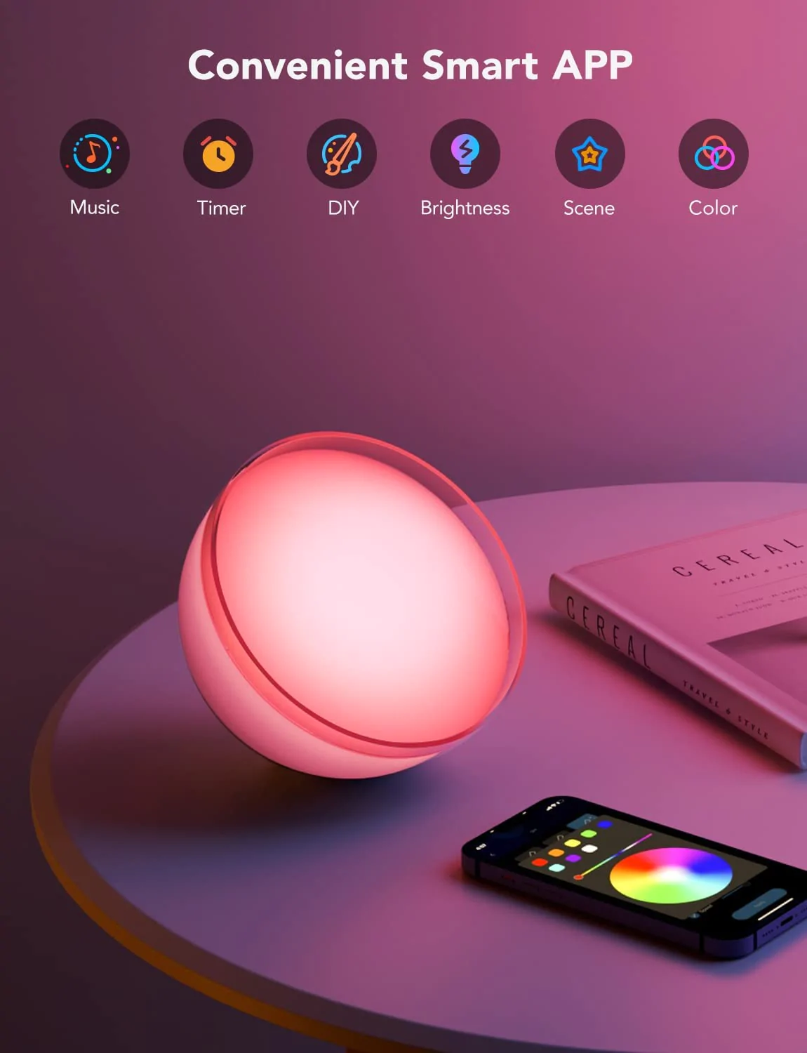 Lampa portabila LED Smart Govee H6058 Ambient RGBWW, Bluetooth/Wireless, 350lm, lumina alba/color [8]