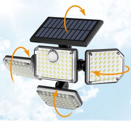 Lampa solara de perete MustWin, 1400lm, LED, 182 leduri,3 moduri, incarcare solara si senzor de miscare [1]