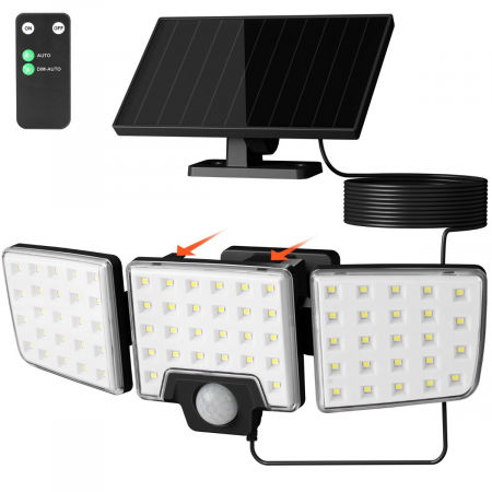 Iluminat & electrice - Lampa solara LED de perete Lepro PR640005.  1000lm, LED, Telecomanda, 3 panouri, 2 moduri, senzor de miscare