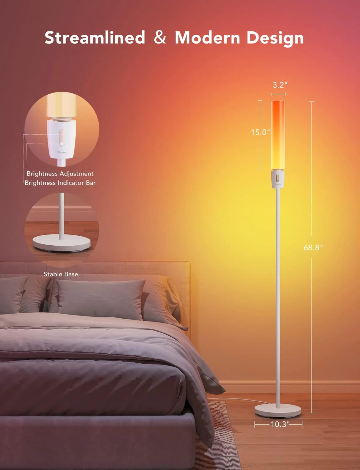 Lampadar LED Govee H6078 RGBICWW Cylinder, Wi-Fi + Bluetooth, 1500lumeni,  Control Aplicatie, Sincronizare muzica [3]