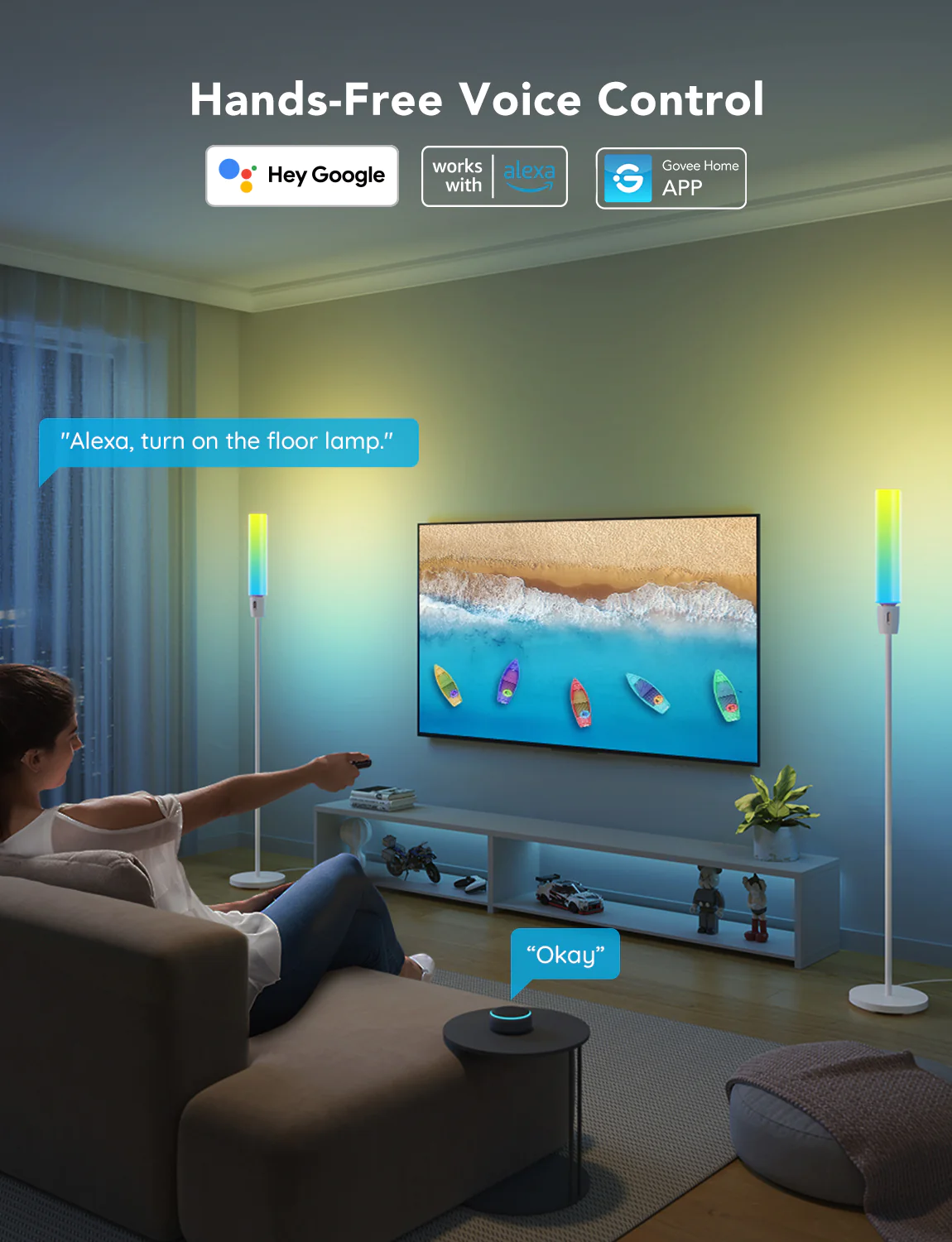 Lampadar LED Govee H6078 RGBICWW Cylinder, Wi-Fi + Bluetooth, 1500lumeni,  Control Aplicatie, Sincronizare muzica [7]
