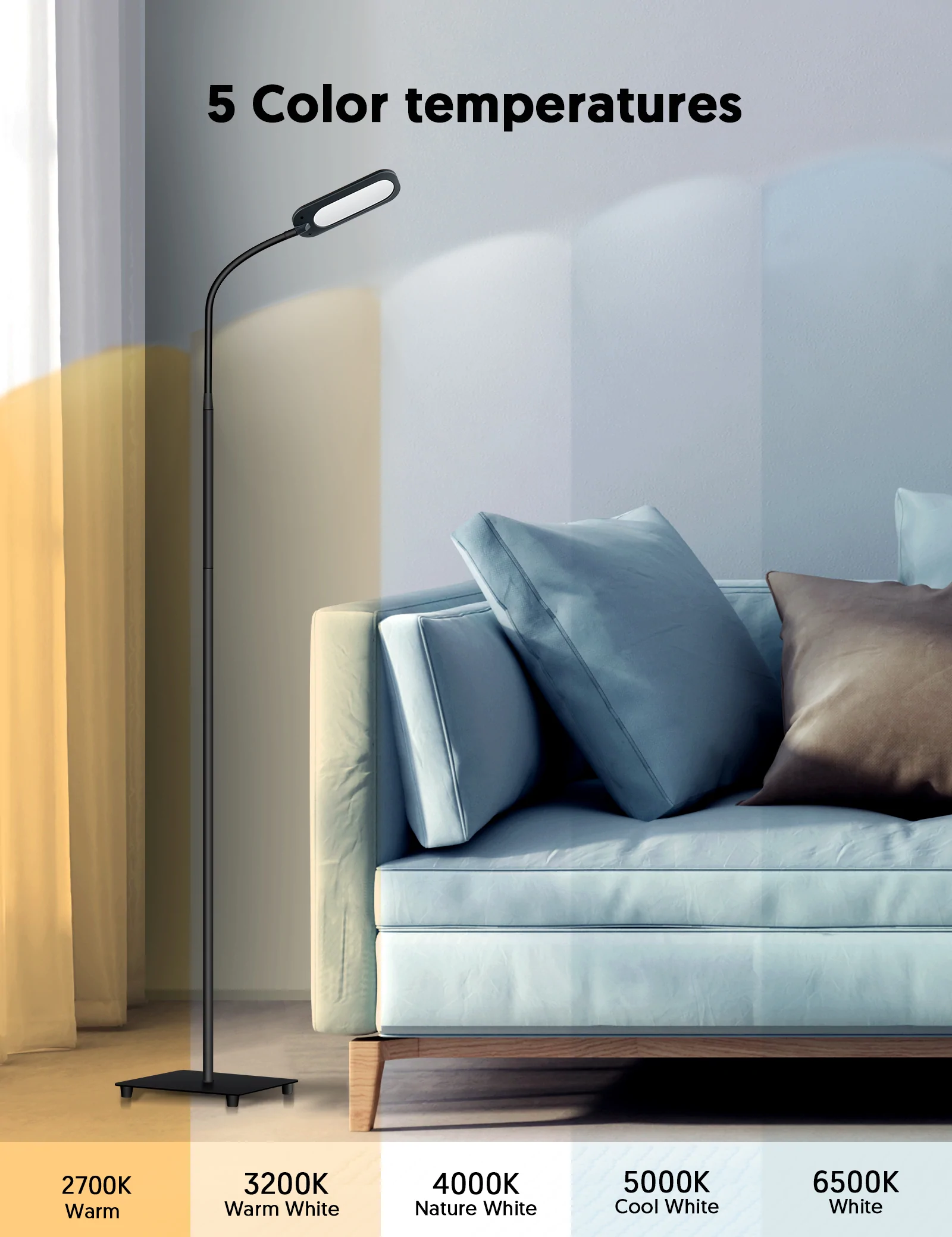 Lampadar LED Teckin FL32, 5 niveluri de luminozitate, 5 culori de temperatura, Touch Control, [1]