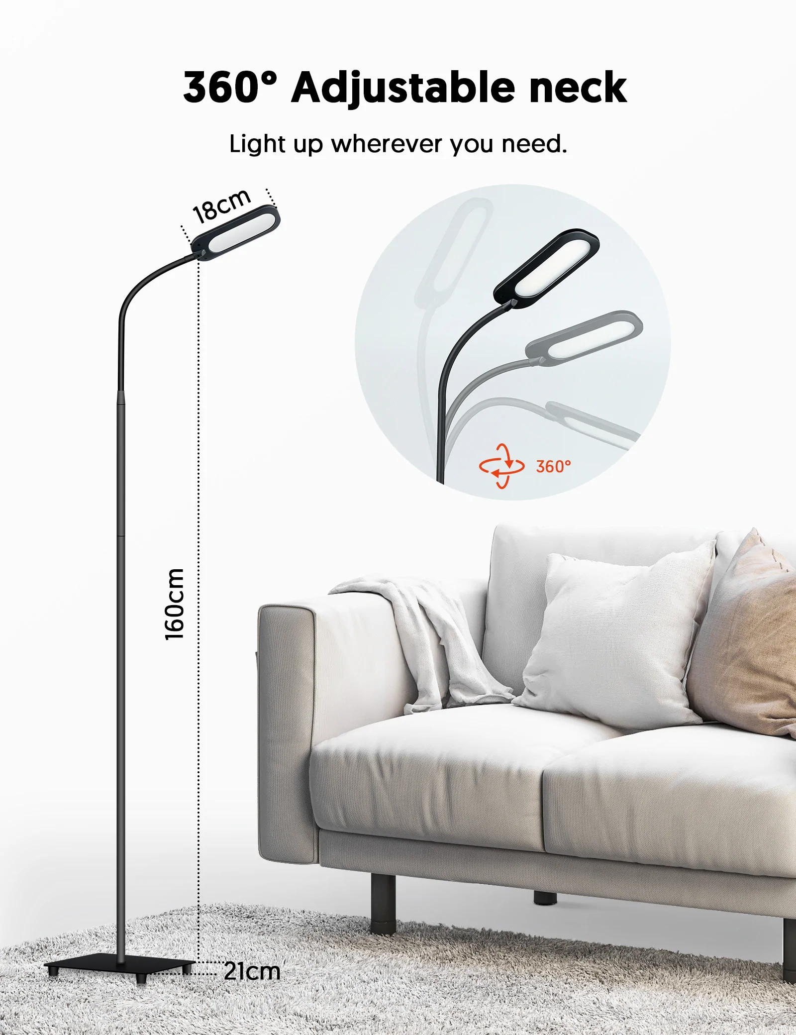 Lampadar LED Teckin FL32, 5 niveluri de luminozitate, 5 culori de temperatura, Touch Control, [4]