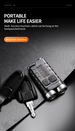 Lanterna de buzunar tip breloc Superfire EM01, 800lm, 500mAh, USB C, lumina de urgenta [4]