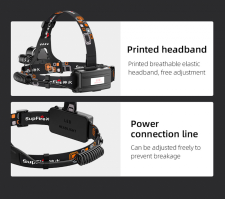 Lanterna LED pentru cap Superfire HL33, 700lm, 200m, 4000mAh, incarcare USB [9]