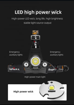 Lanterna LED pentru cap Superfire HL33, 700lm, 200m, 4000mAh, incarcare USB [8]