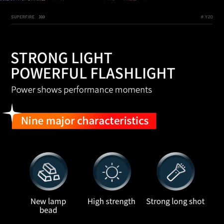 Lanterna LED Superfire Y20, 1200lm, 800M, 3700mAh incarcare USB-C, 20W [3]