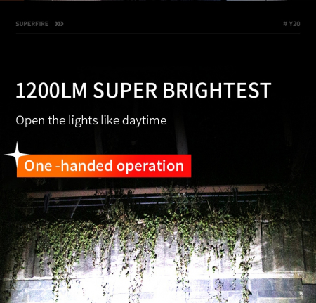 Lanterna LED Superfire Y20, 1200lm, 800M, 3700mAh incarcare USB-C, 20W [4]