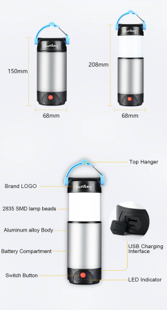 Lanterna LED SupFire T9, Pentru Camping, 800 lm, incarcare USB, PowerBank [6]