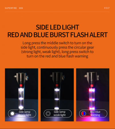 Lanterna Solara LED Superfire D30, USB-C, 310lm, 120m, 200mAh, sonerie, lumina de urgenta [10]