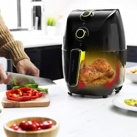 Friteuza cu aer cald, fara ulei, Cecotec Cecofry Compact Rapid Black, 900 W, 1.5 L, timer si termostat reglabil, tehnologie PerfectCook - Negru [1]