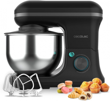 Mixere de mana si stationare - Mixer cu bol inox Cecotec Cecomixer Merengue, 1200W,  5L inox, 6 Viteze, 5 functii, Negru