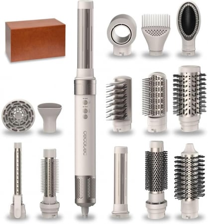 Ingrijire Par - Ondulator Multistyler Cecotec Bamba CeramicCare 14 in 1 AirGlam, placa de indreptat si ondulator cu tehnologia Coanda, Uscator 110000 rpm, 1400 W - Resigilat