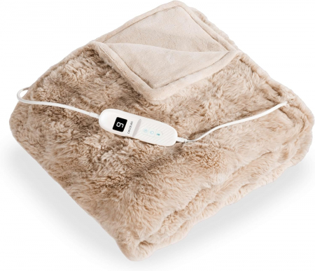 Radiatoare, seminee, aeroterme - Patura Electrica Cecotec HeatConfort ThermalBlanket, Protectie impotriva supraincalzirii, Cronometru, 160 x 130 cm, 160W, 9 niveluri, Bej