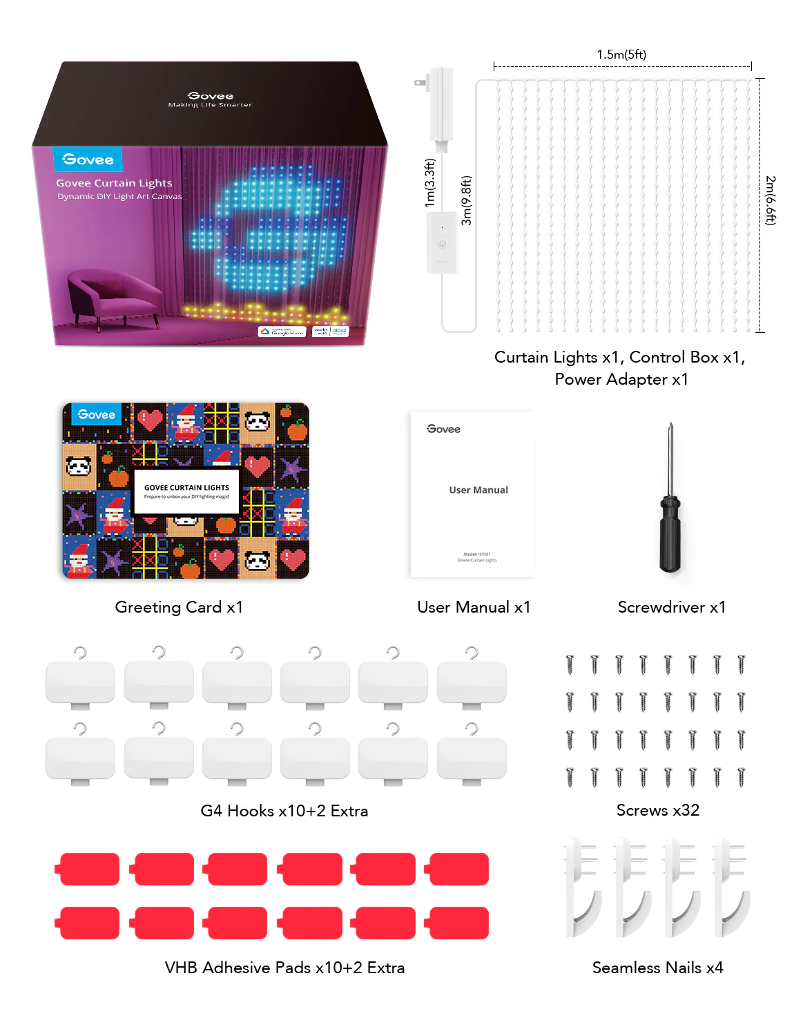 Perdea cu lumini LED Smart Govee H70B1 Curtain Lights, RGBIC, 520 LED-uri, IP65, 1.5m [8]