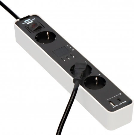 Prelungitor Brennenstuhl Ecolor 3 prize, countdown, 1x USB A, 1x USB C, Buton On/Off 1,5m H05VVF 3G1,5, alb/negru [3]