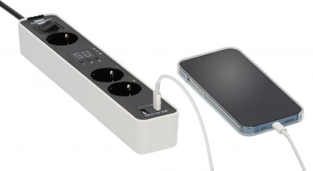 Prelungitor Brennenstuhl Ecolor 3 prize, countdown, 1x USB A, 1x USB C, Buton On/Off 1,5m H05VVF 3G1,5, alb/negru [4]