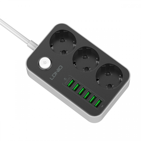 Prelungitor LDNIO SE3631, 3 prize, 6 X USB-A, 17W, 2m [3]