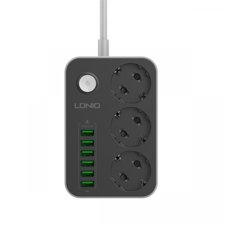 Prelungitoare - Prelungitor LDNIO SE3631, 3 prize, 6 X USB-A, 17W, 2m