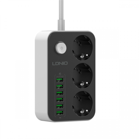Prelungitor LDNIO SE3631, 3 prize, 6 X USB-A, 17W, 2m [1]