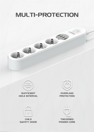 Prelungitor LDNIO SE4432, 4 prize, 4 X USB-A, PD Quick Charge, 17W, 2m [5]