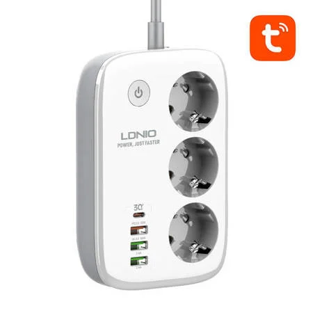 Produse Smart - Prelungitor Smart WIFI LDNIO SEW3452, 3 prize, 3 X USB-A, 1X USB-C, 30W, 2m, incarcare rapida QC 3.0, Tuya
