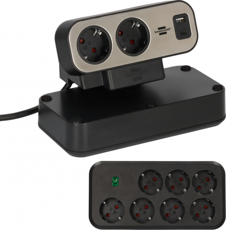 Prelungitoare - Prelungitor pentru birou Brennenstuhl estilo Duplex Desktop, protectie la supratensiune, 9 prize, 1 USB, 1 USB-C 30W, 2m