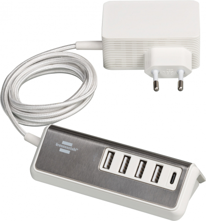 Prelungitor Brennenstuhl Estilo 4x USB-A, 1x USB C, Inox, 4.2A, Argintiu-Alb [5]
