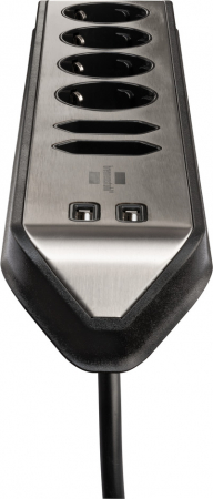 Prelungitor pentru perete/colt Brennenstuhl Estilo 6 prize, 2 USB, 3.1 A, 2m Inox, Adeziv inclus, Argintiu-Negru [8]
