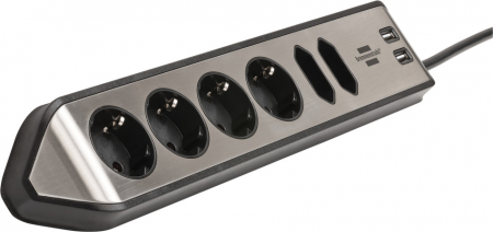 Prelungitor pentru perete/colt Brennenstuhl Estilo 6 prize, 2 USB, 3.1 A, 2m Inox, Adeziv inclus, Argintiu-Negru [7]