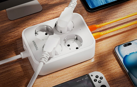 Prelungitor Tessan TS-PS01DE, 4 prize, 2 X USB-A, 1X USB-C, incarcare rapida 25W [2]