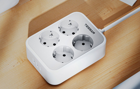 Prelungitor Tessan TS-PS01DE, 4 prize, 2 X USB-A, 1X USB-C, incarcare rapida 25W [1]