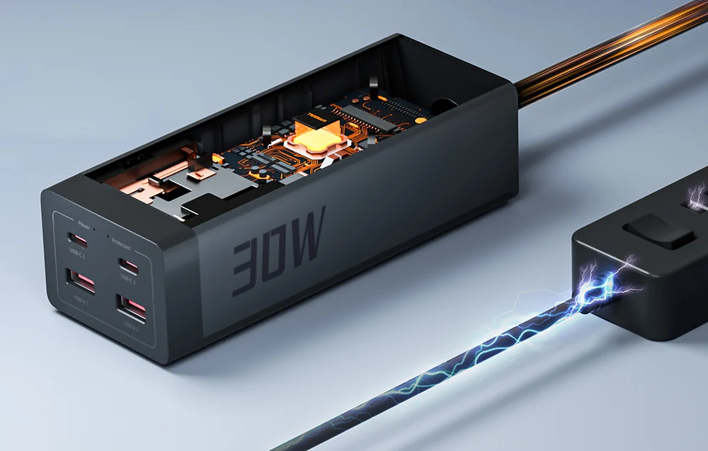 Prelungitor Tessan ‎TS-FS01DE, 2X USB-C, 2x USB, 2 prize, incarcare rapida USB-C, 30W, 2m, negru [5]