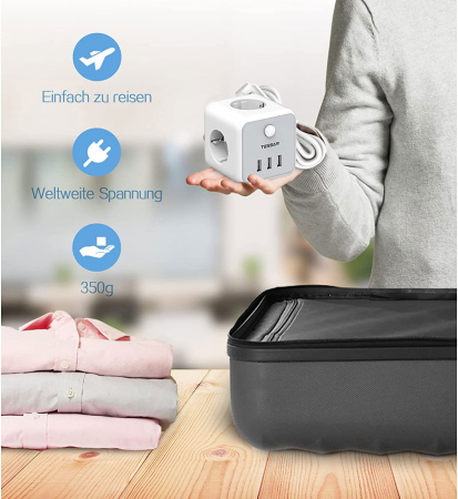 Prelungitor tip cub Tessan TS-301, 3 prize, 3 USB 3A, cablu 1.5m [6]