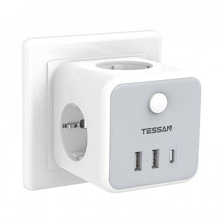 Prelungitor tip cub Tessan TS-301-DE-C, 3 prize, 2 X USB A, 1 X USB-C [1]