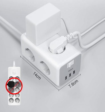 Prelungitor tip cub Tessan TS-306, 6 prize, 3 USB 3A, cablu 2m [5]