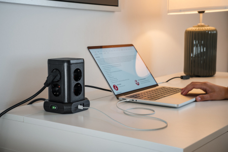 Prelungitor tip turn Brennenstuhl, 8 prize, 2 X USB A, 1 X USB-C, cablu 2m, pozitionare prize 45°, [5]