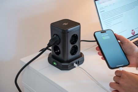 Prelungitor tip turn Brennenstuhl, 8 prize, 2 X USB A, 1 X USB-C, cablu 2m, pozitionare prize 45°, [4]