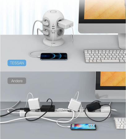 Prelungitor tip Turn Tessan JW402, 8 prize, 4 USB 3.1A, cablu 2m, protectie la suprasarcina [2]